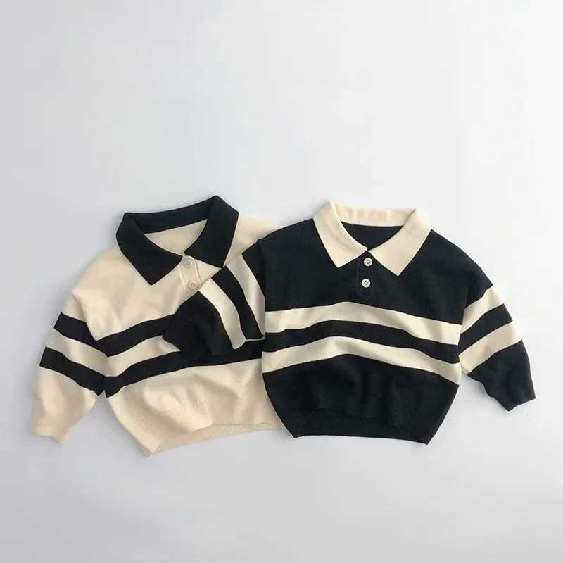 Clearance Black 110cm 3494C Childrens Sweater Knitted Pulled Double Button Striped Collar Boys Sweater Full Match Sweater W241205