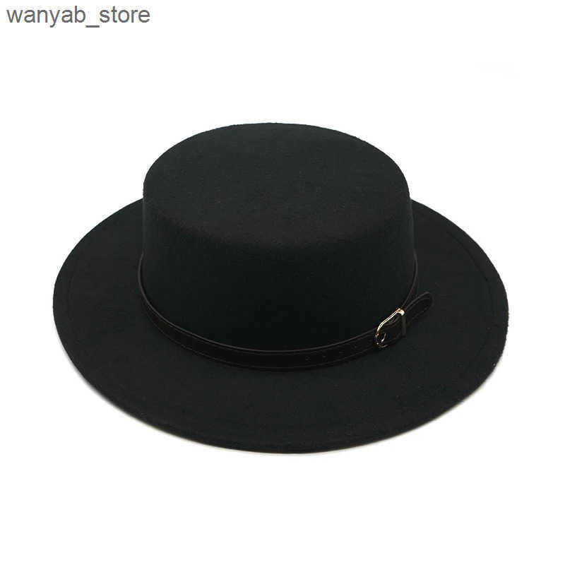 Cloches New Fashion 8CM Large Edge Adult Retro Wide Brim Felt Bowling Hat Soft Cushioned Closed Fedora Hat Belt Bowling Elegant Womens Hat L240910