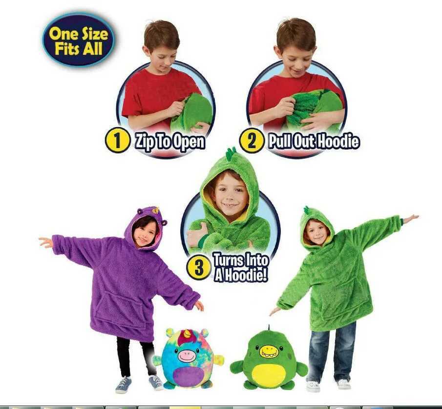 Pajamas Childrens Hoodie Kids Boy Girl Pet Folded Plush Doll Hooded Blanket Sweatshirt Shape Fleece Cartoon Pajamas Coats For Gift H241205