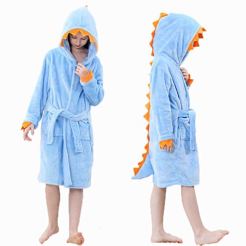 Pajamas Halloween Dinosaur Bathrobes for Children 3 5 7 9 11 13 Years Kids Animal Flannel Homewear Boy Hooded Sleepwear Girls Nightgown H241205