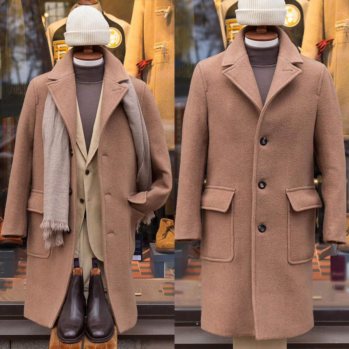 Customized Fashion Mens Camel Long Coat Wool Tweed Regular Fit Winter Warm Groom Long Coat Outdoor Wear Jacket One Piece