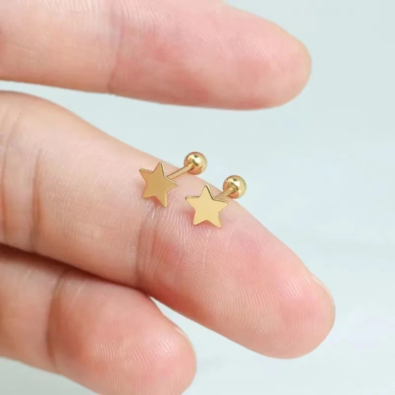 100% genuine 18K gold screw stud earrings pure solid AU750 star earrings suitable for womens exquisite jewelry gifts 241205