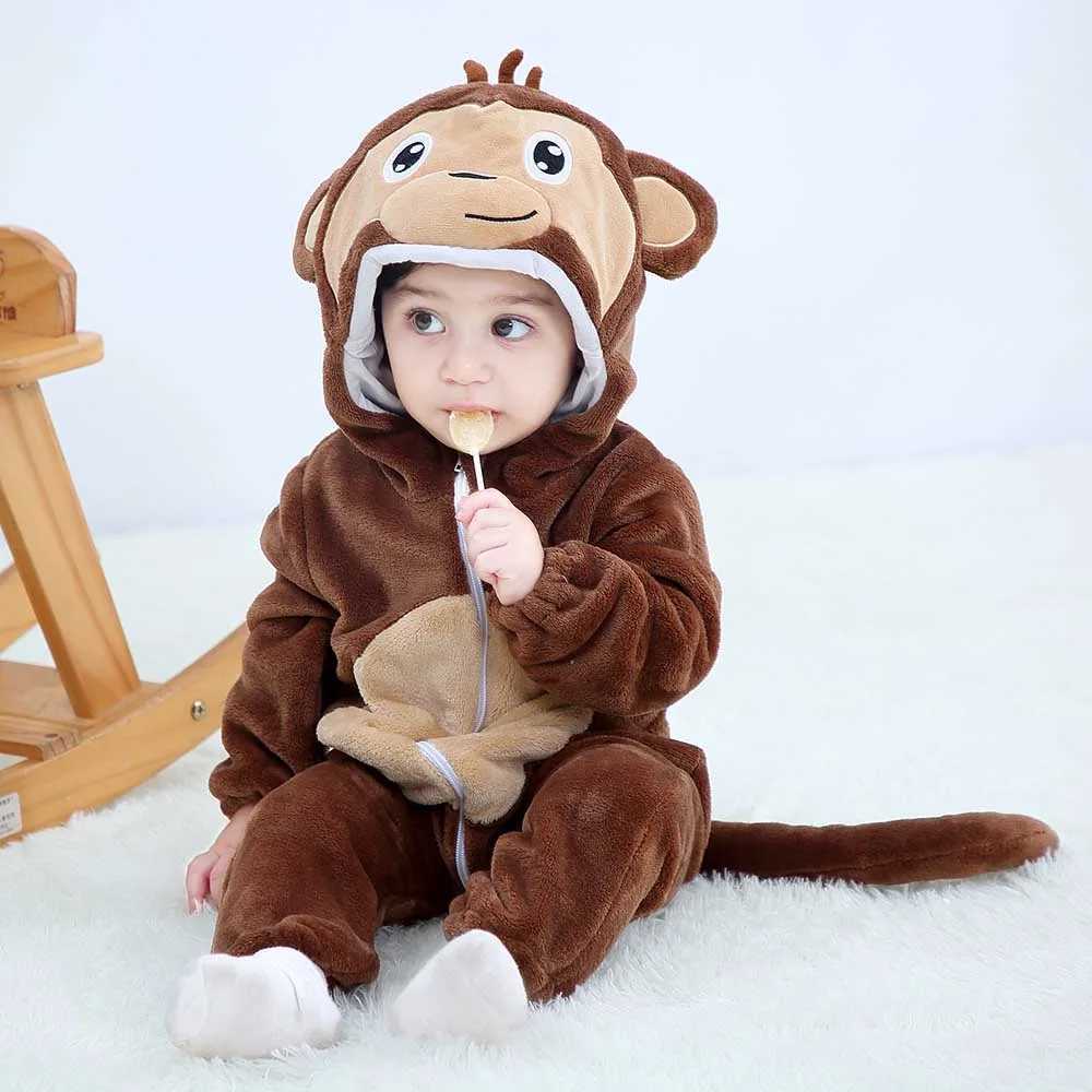 Pajamas Nowborn Clothes Winter Kids Kigurumi Pajamas Baby Zipper Hooded Rompers Children Boys Girls Cute Flannel Jumpsuits Overalls H241205