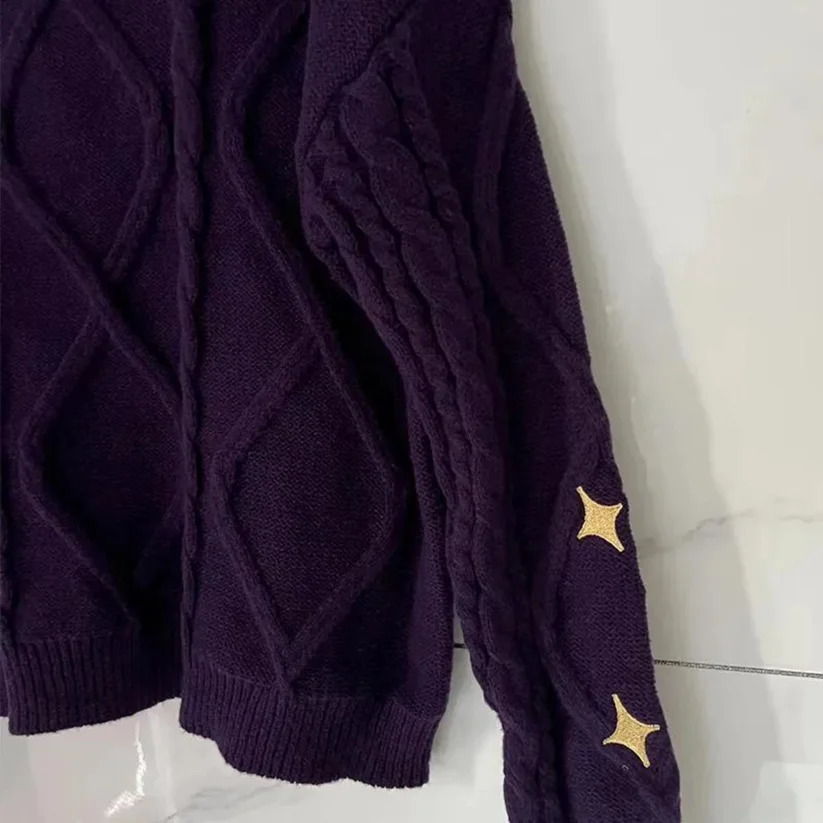Speak Now Cardigan with Star Embroidery Button Up Chunky Knit Purple Sweater TV Album TS Fall Winter Concert Eras Tour Outfit 241205