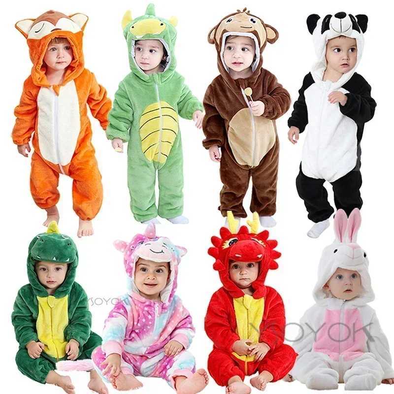 Pajamas Baby Girls Onesie Kigurumi Monkey Cow Lion Animal Cosplay Costume Winter Flannel Jumpsuit 1 to 4 Years Kids Boys Pajamas H241205