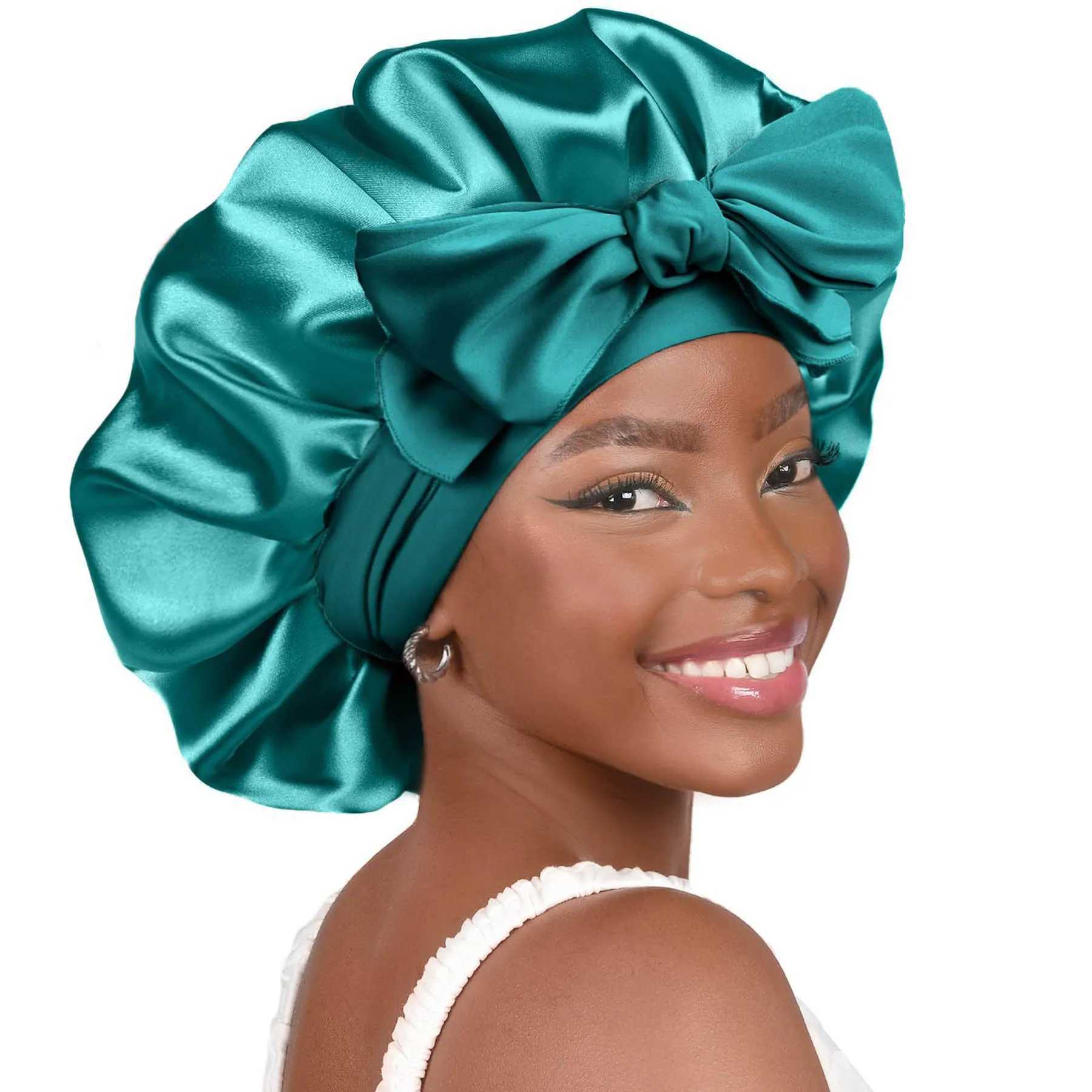Silk Satin Bonnets for Sleeping Elastic Wide Band Silk Hair wr Bonnets Silk Sleeping C for Curly Hair Long Hair Women MenXJ241205