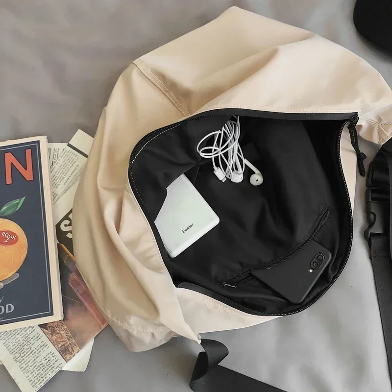 Crossbody Bags Men Solid Color Large Capacity Hobos Unisex Harajuku Japanese Style Nylon Waterproof Travel Shoulder Zipper Purse 241204