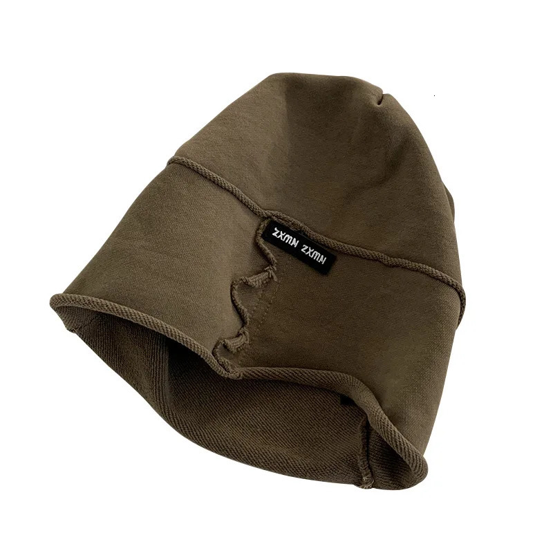 Japanese Simple Curly Headcap Womens Autumn and Winter Loose Big Head Casual Warm Cap Skull Bean Hat 241205