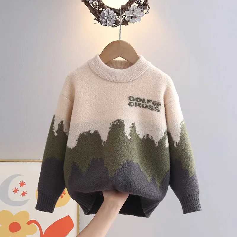 Boys Sweaters Autumn/Winter 2024 New Big Boys Thick Babies Foreign Sled Knitted Childrens Sweaters W241205