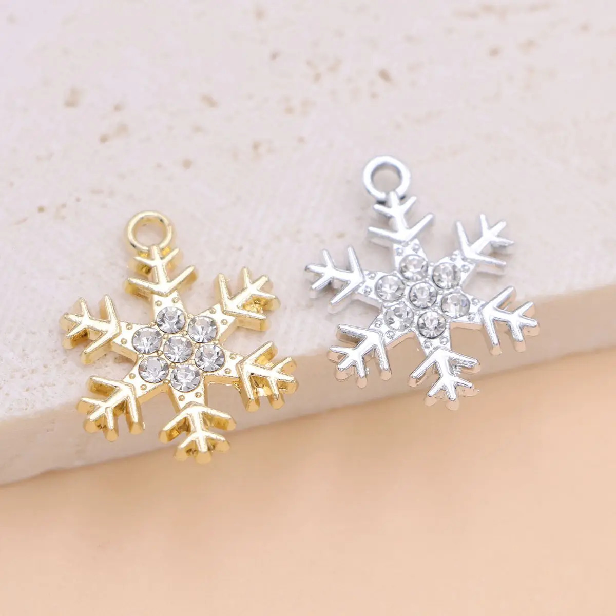 10Pcs Gold Plated Crystal Snowflake Charm Pendant for Jewelry Making Bracelet Necklace DIY Accessories Craft Findings 22x17mm 241122