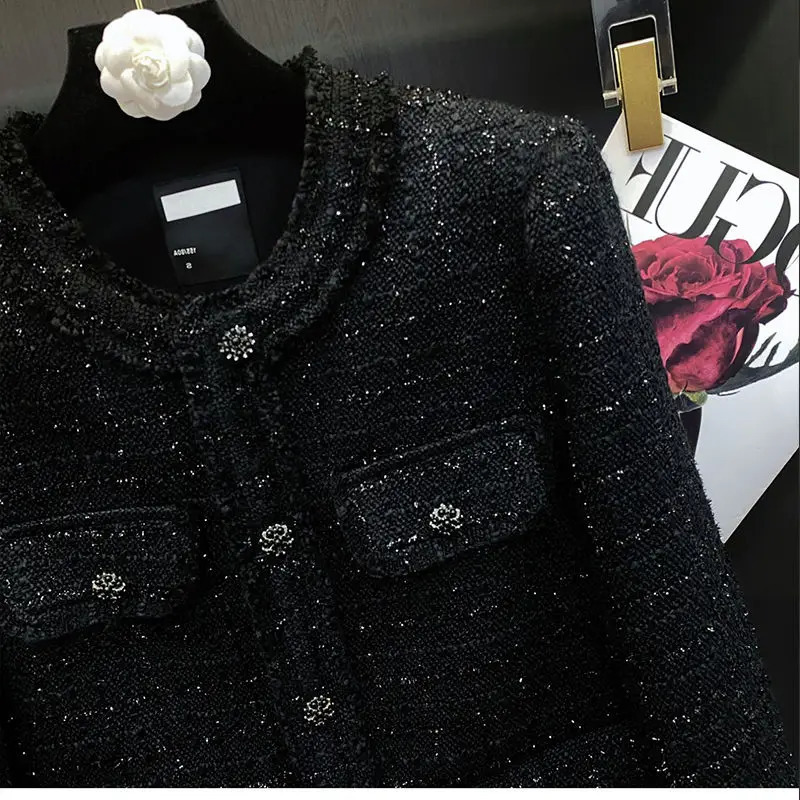 autumn womens elegant winter short and coarse tweed jacket womens single chest cut jacket womens loose casual jacket R837 241205