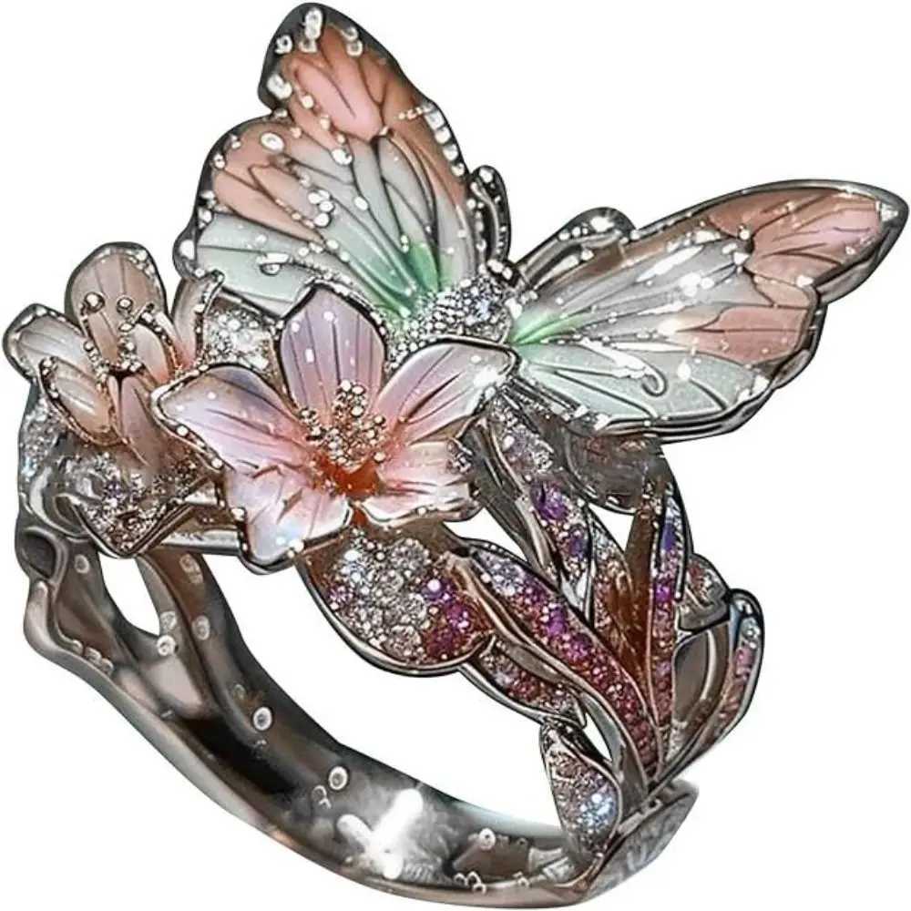 High quality butterfly ring with no fading process open ring retro ring gift finger decoration fashionable jewelry decoration W241205