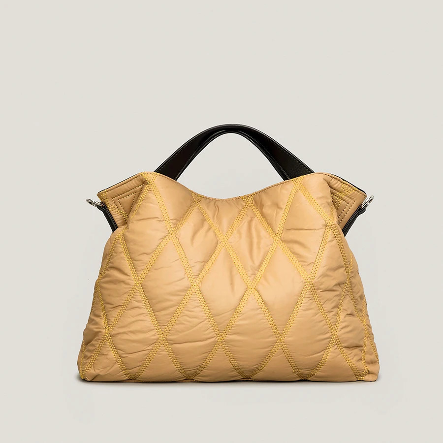 Down Nylon Padded Big Tote Bags Womens Rhombus Lattice Largecapacity Handbags Solid Shoulder Crossbody Bag Ladies Winter 241204