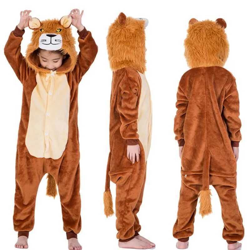 Pajamas Children Tiger Lion Fox Sika Deer Kigurumi Kids Onesies Pajamas Cosplay Costume for Halloween Carnival Party H241205
