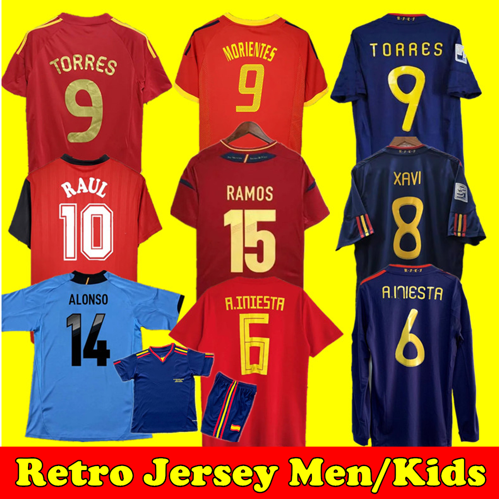 final 2010 Spain Kids Kit retro Soccer jerseys 1996 1994 RAUL XAVI Hierro Guardiola ALONSO PUYOL David Villa TORRES Iniesta 2008 2012 RAMOS Espagne Camiseta de