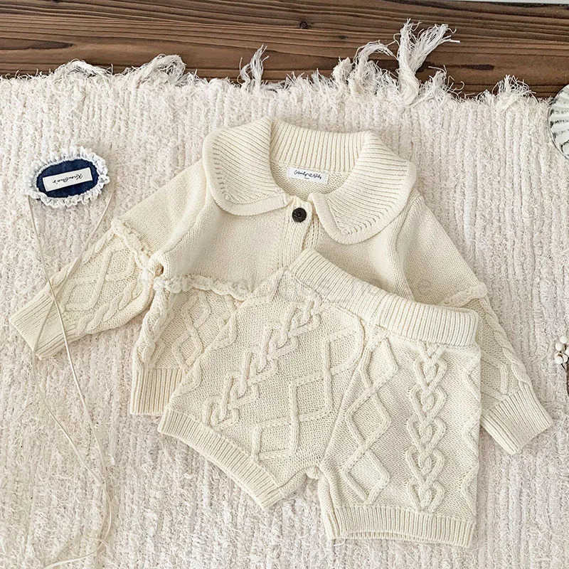 2024 New Autumn Infant Baby Girls Clothing Set Long Sleeved Solid Color Knitted Cardigan+Shorts Toddler Baby Girl Clothes SuitXJ241205