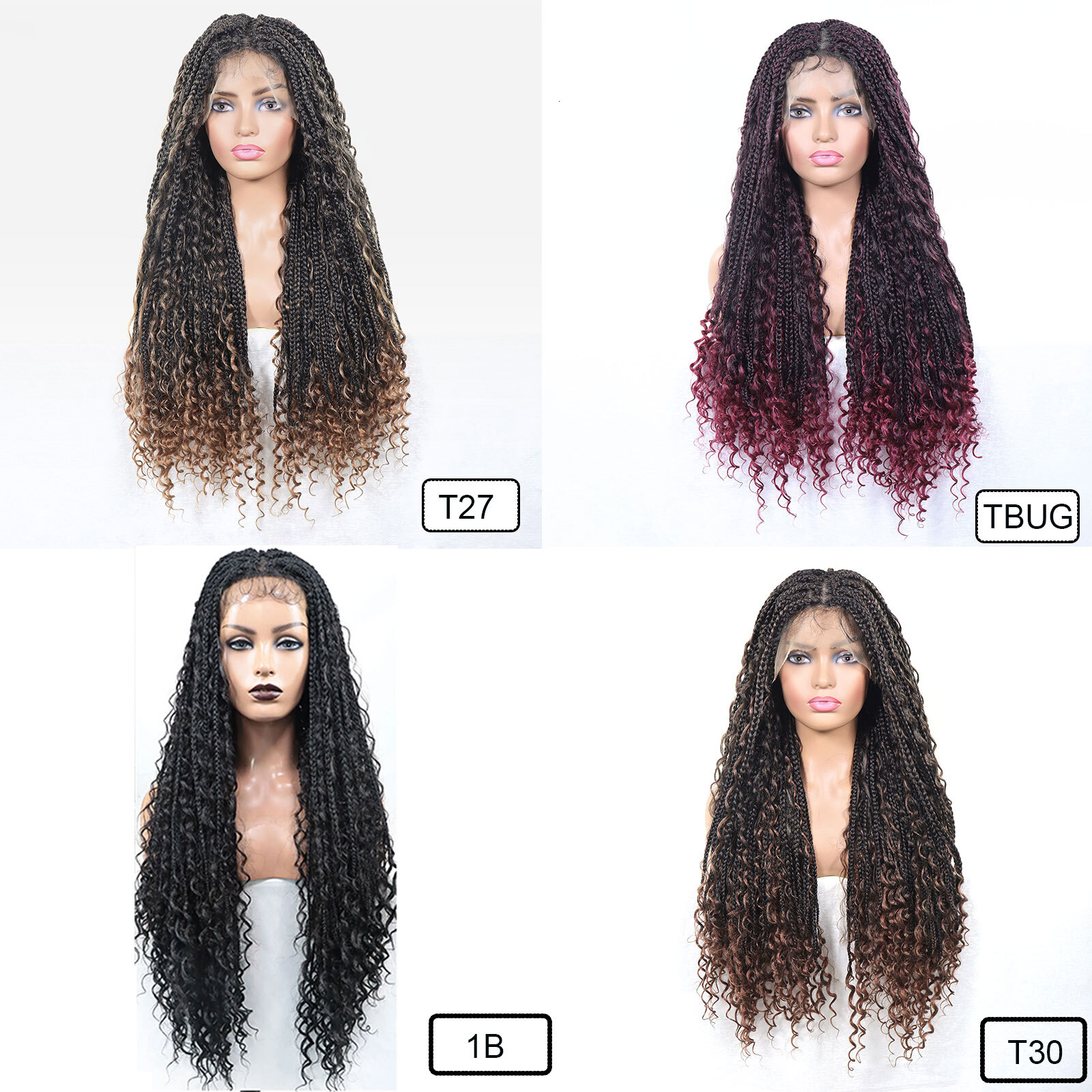 Brown Boho Wigs For Women Synthetic Braided Lace Front Curly Ends Square Part Knotless Box Braids Wig Baby Hair