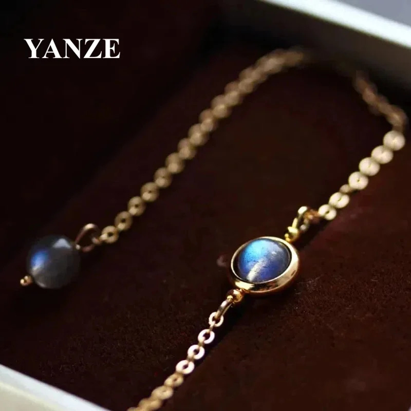 Natural Grey Moonstone Labradorite Bracelet with Copper Plated 14K Gold For Women Wholesale 241122