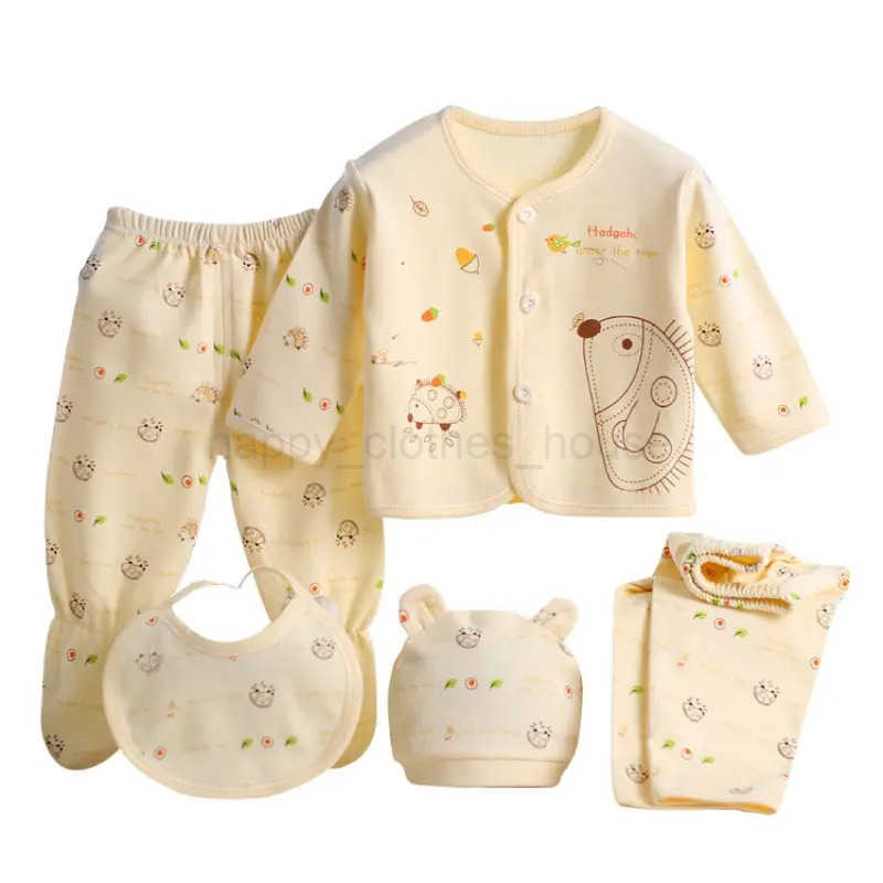 5pcs/set Newborn Baby Suit Set Top 2 Pants Hat Bibs 0-3 M Clothing Set Boy Girl Clothes Pure Cotton Breathable UnderwearXJ241205
