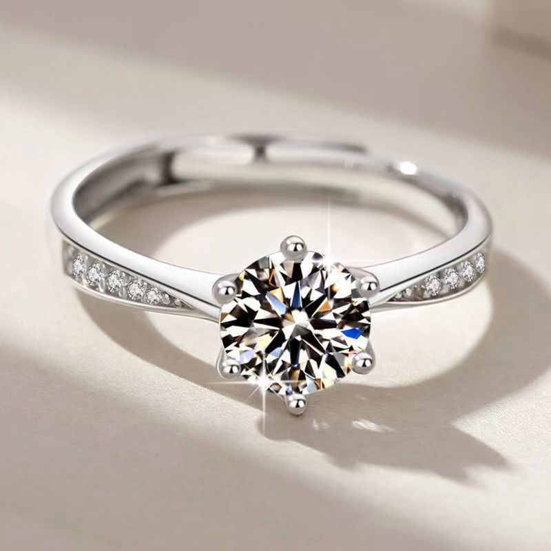 New classic six claw ring female simple diamond set 2 karat zirconium finger ring personalised index finger women's ring proposal anniversary rin