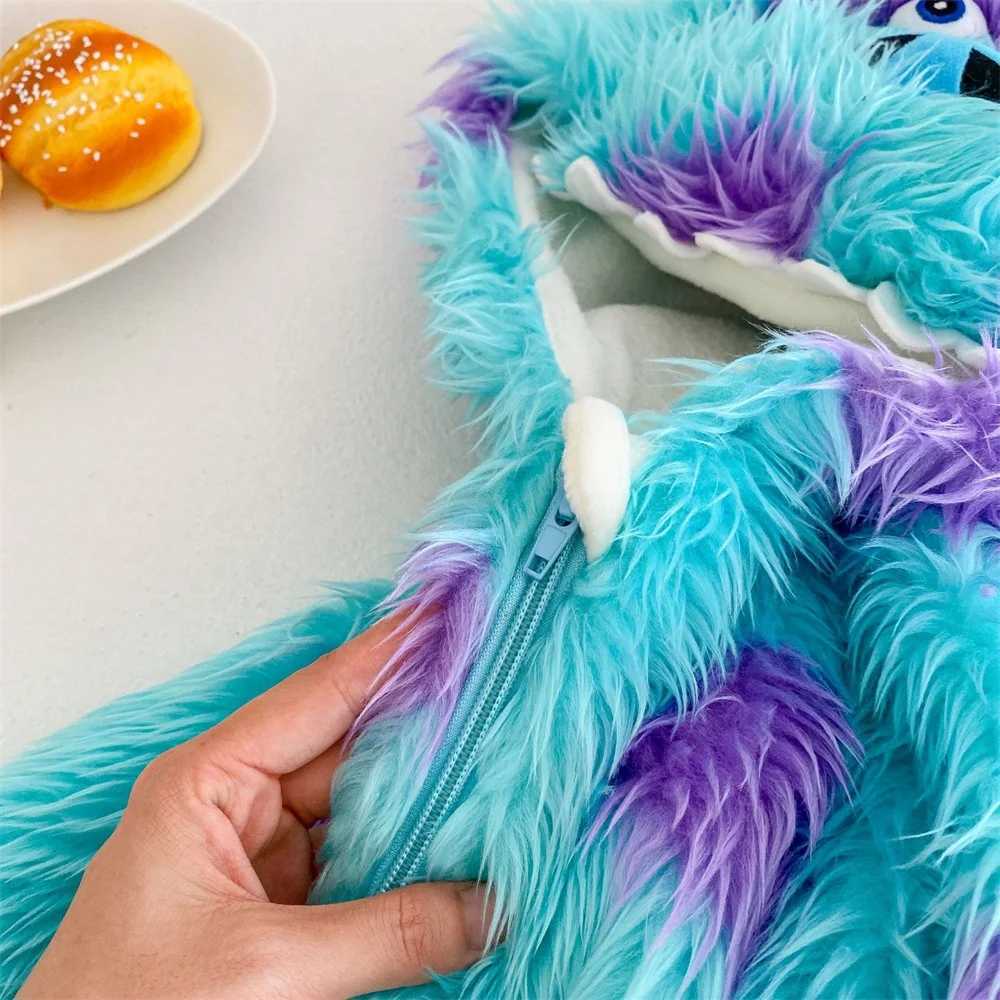 Pajamas Furry Sully Onesie Children Boy Girl Clothes Anime Romper Cartoon Blue Kigurumis Fit 75-135cm Height Kid Halloween Outfit Pajama H241205