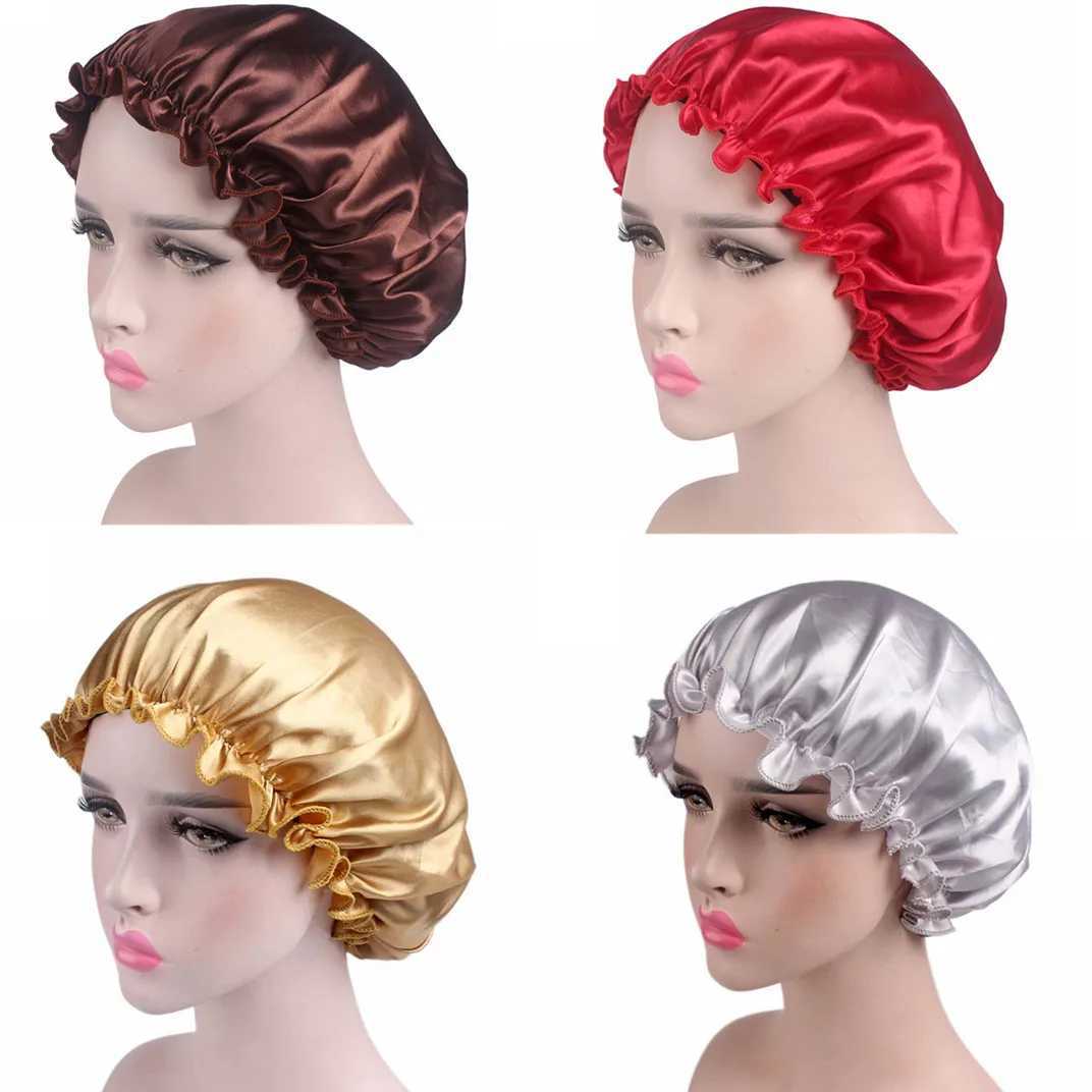 1X Hair Satin Bonnet For Sleeping Shower C Silk Bonnet Femme Head Cover Flower Elastic Band Women Night Sleep CXJ241205