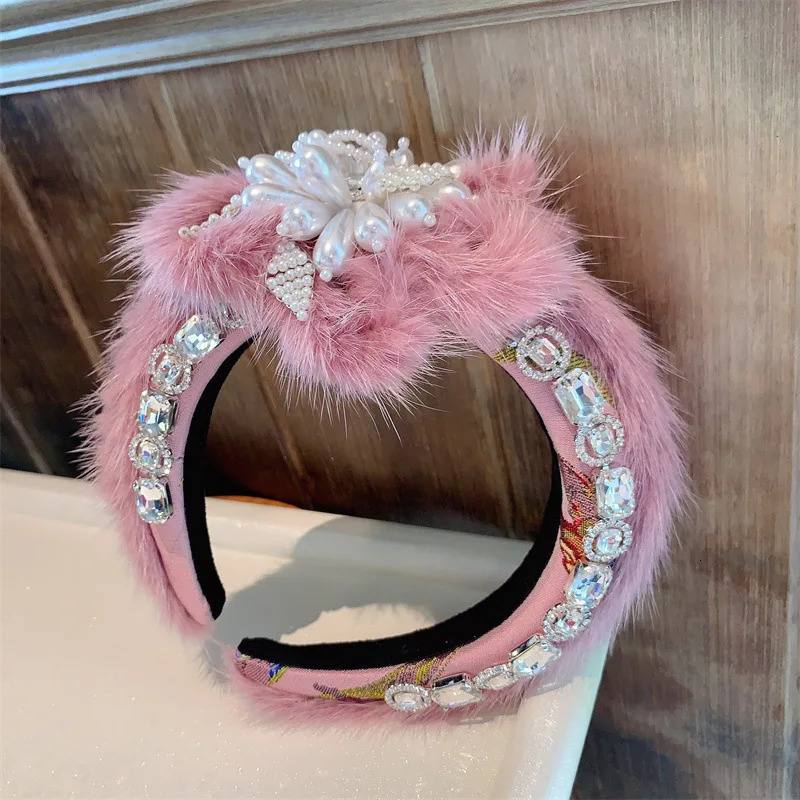 Womens Winter Black Green White Blue Fur Headbands High Quality Pad Headbands Womens Fashion Hairbands Fur Gifts 241205