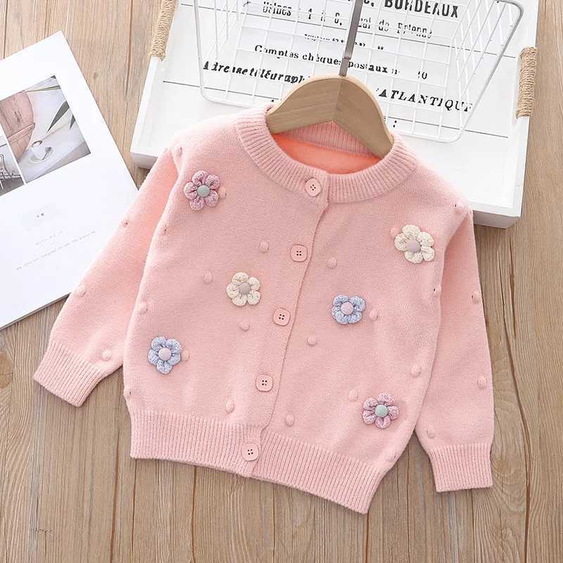 Childrens sweaters Polka polka dot handmade flower knitted childrens clothing for girls childrens cardigans wool sweaters for girls winter clothing W2
