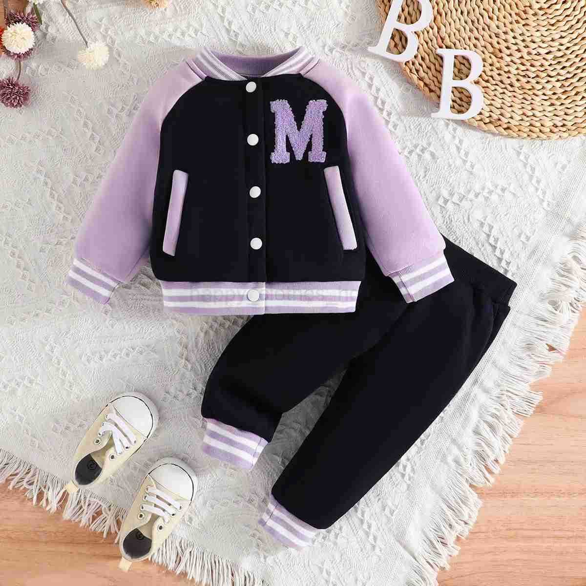 Clothing Set For Kid Girl 6 Months-3 Years old Pink Baseball Uniform Button jacket Long Sleeve Coat and Pants Outfit For BabyXJ241205