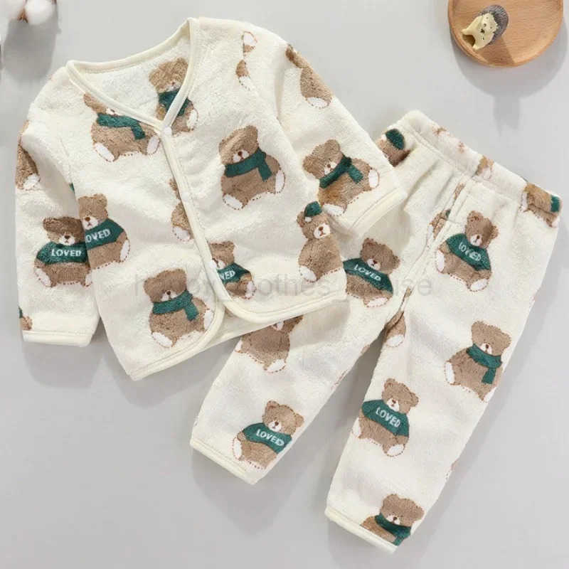 Autumn and Winter Warm Daily 2PCS Outfit 0-2 Years Newborn Baby Girl Fluff Clothes Set Long Sleeve Toddler Jacket Top + PantXJ241205