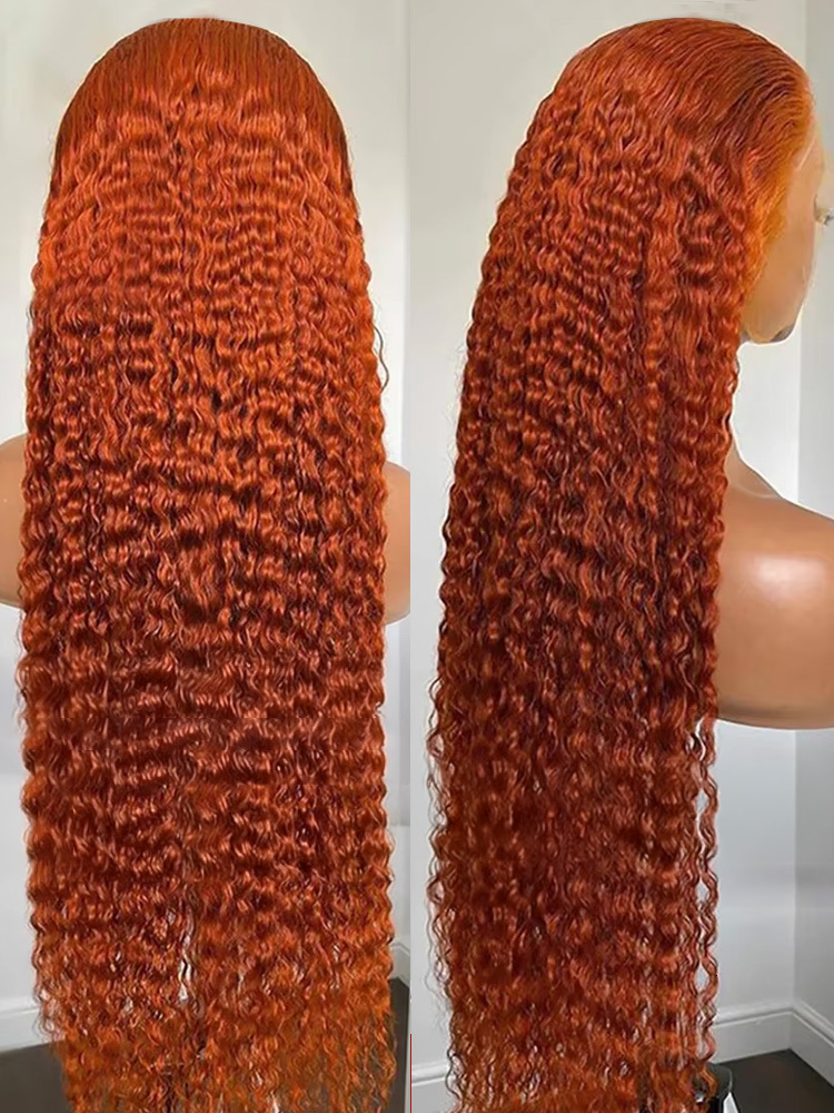 200 Density 350 Ginger Deep 30 32 40 Inch 13X4 Front Wig Orange Curly 13X6 Human Hair Lace Frontal Wigs Water Wave HD