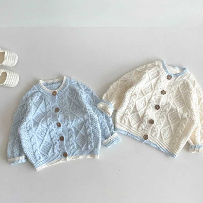 Korean version of girls spring and summer knitted cardigan 2024 childrens sweater thick coat childrens clothing baby boy sweater W241205