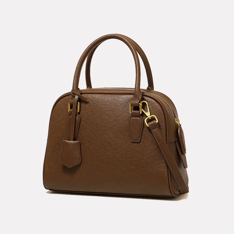 Hifashion Vintage Genuine Leather Bowling Tote Handbags For Women 2025 Trend ner Shell Work Ladies Shoulder Crossbody Bags 241204