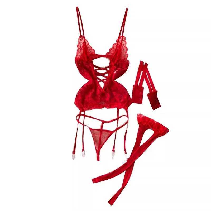 LLGIO Women Transparent Floral Lace Bra Brief Suit Fashion Tight Erotic Underwear 3 Piece Sexy Intimate Lingerie Stocking SetXJ241205