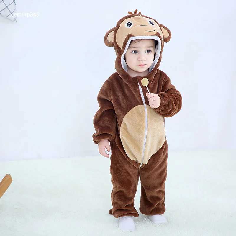 Pajamas Monkey Romper Baby Boy Girls Pajama Toddlers Winter Outfit Halloween Animal Suit Onesie Festival Party Bebe Clothes Kigurumis H241205