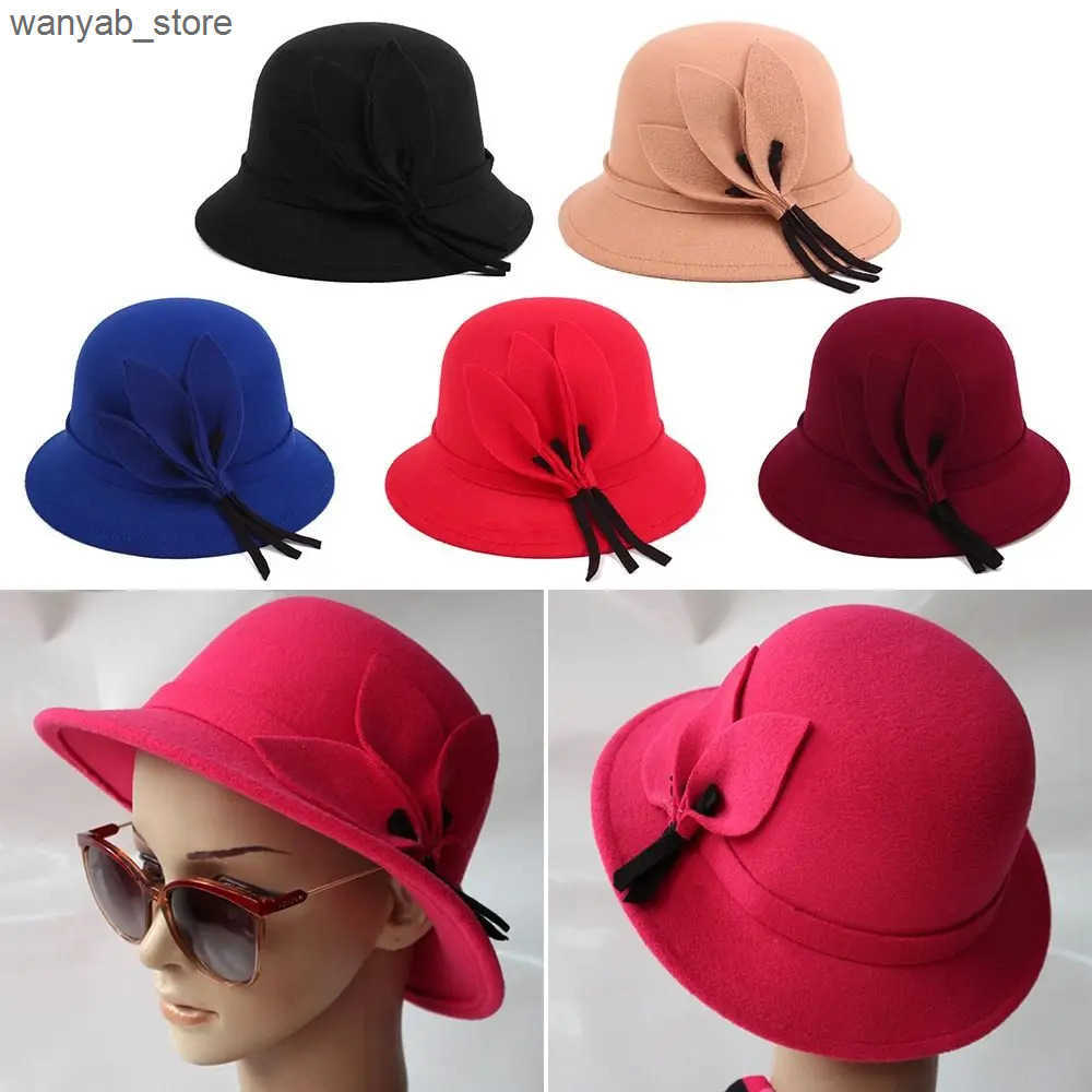 Cloches Fishermans hat elegant felt bucket hat church bowling clothes hat womens retro hat autumn warm hat L240910