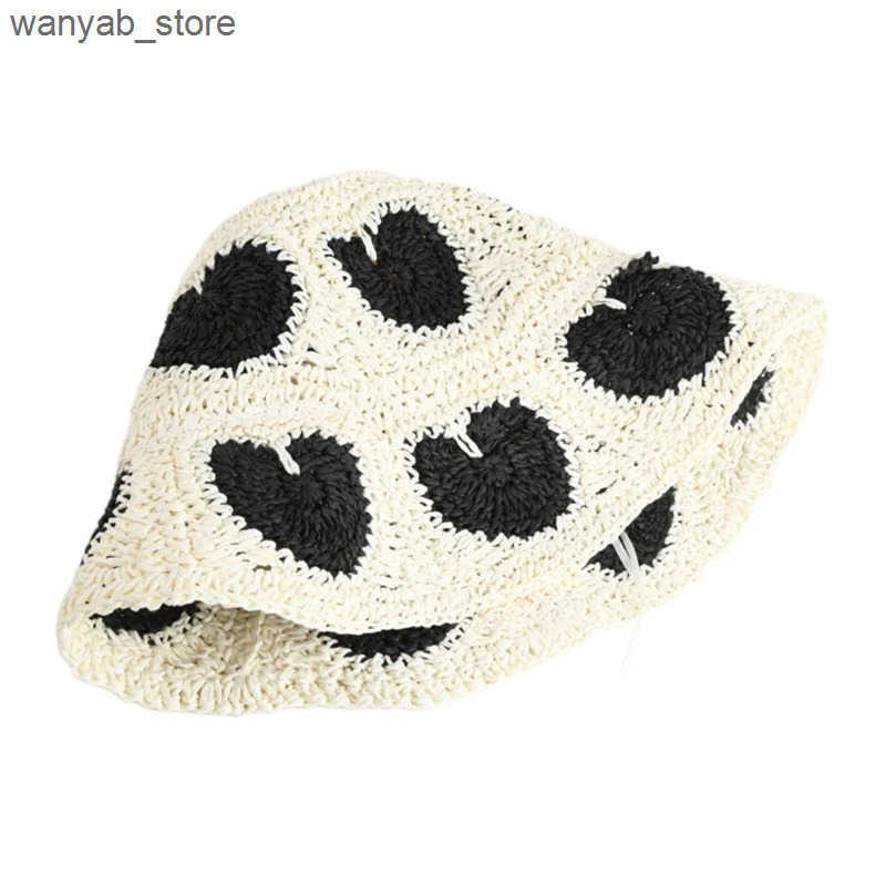 Cloches Western style straw hat hand woven retro heart-shaped colorful L240910 L0910