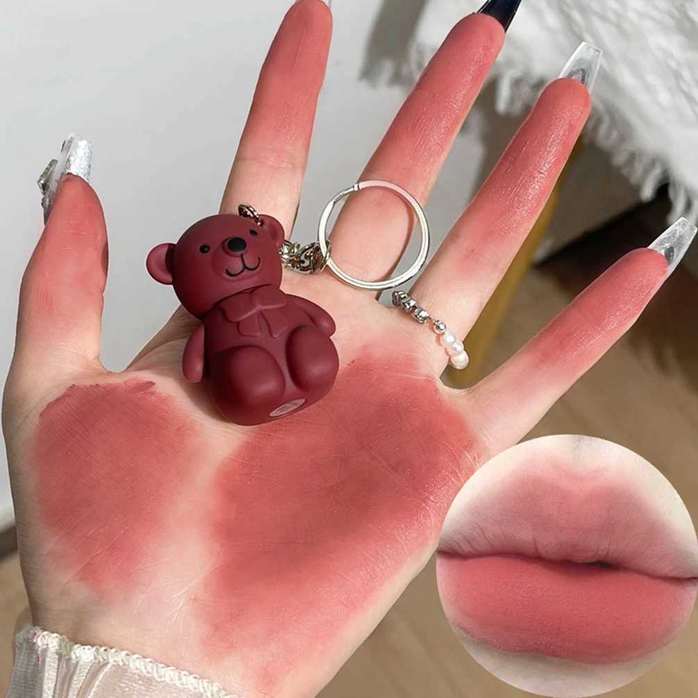 Keychain Design Cute Bear Matte Lip Mud Lipstick Velvet Lip Glaze Sexy Red Lip Gloss Women Long Lasting Lip-Tint Mud CosmeticsXJ241205