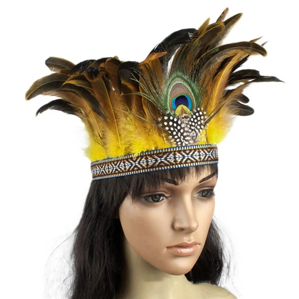 Novelty Feather Crown Peacock Costume Indian Headband Fascinator Decorative Headdress for Dance Show Carnival Halloween 241122