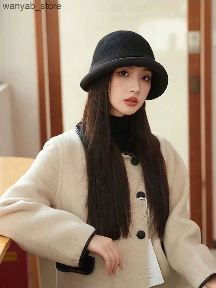 Cloches Autumn wool tweed warm soft windproof womens hat French retro bucket hat felt hat tweed fishermans hat L240910