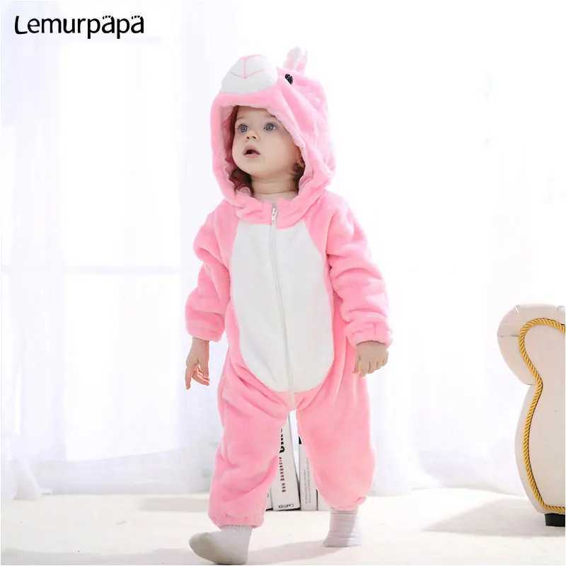Pajamas 0-4 Year Baby Kawaii Romper Boy Girl Kigurumis Onesie Winter Warm Cozy Suit Animal Cow Costume Home Jumpsuit Child Funny Clothes H241205