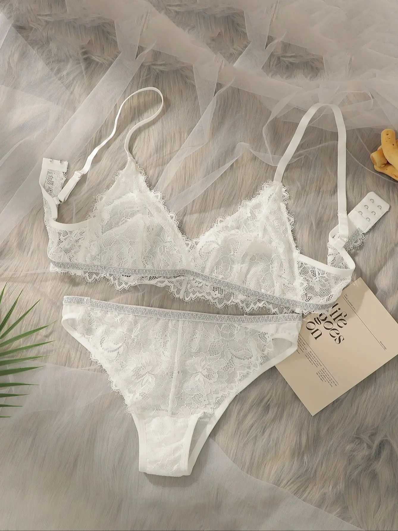 Viomisha Sexy Lingerie Set Woman Lace Transparent Underwear Fairy Embroidery Brief Sets Delicate Bra Kit Push Up Breves SetsXJ241205