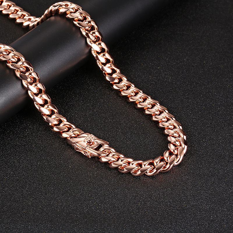 14mm Solid Miami Stainless Steel Cuban Link Chain Necklace Bracelets Rose Gold Plated Rap Jewelry Free door-to-door delivery