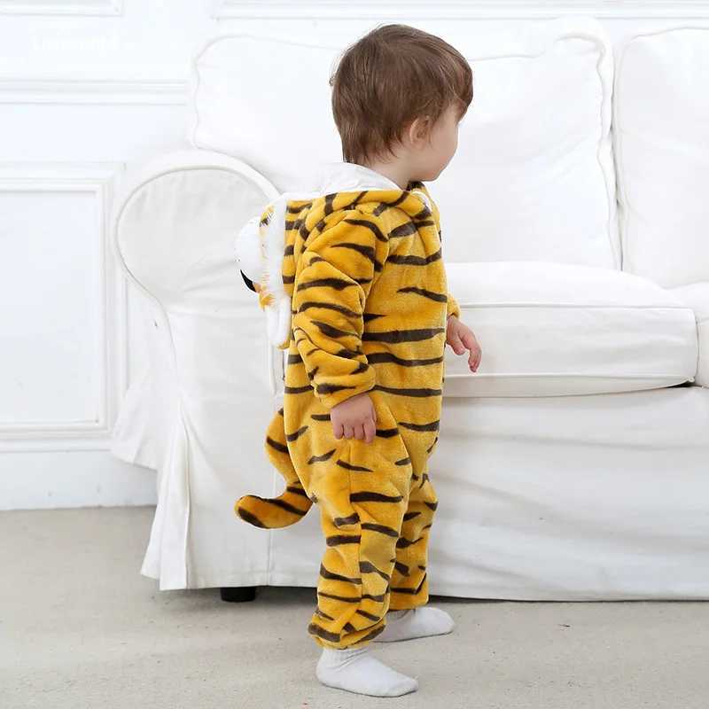Pajamas Tiger Romper Baby Warm Jumpsuit Boy Girl Winter Outfit Halloween Animal Suit Funny Cute Onesie Festival Pajama Party Clothes H241205