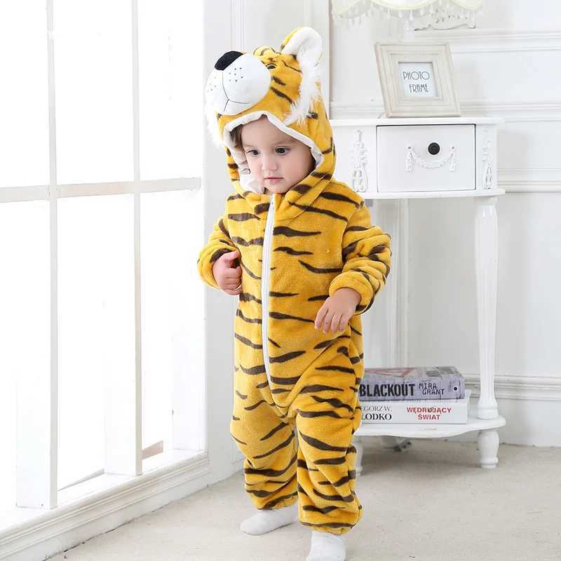 Pajamas Tiger Romper Baby Warm Jumpsuit Boy Girl Winter Outfit Halloween Animal Suit Funny Cute Onesie Festival Pajama Party Clothes H241205