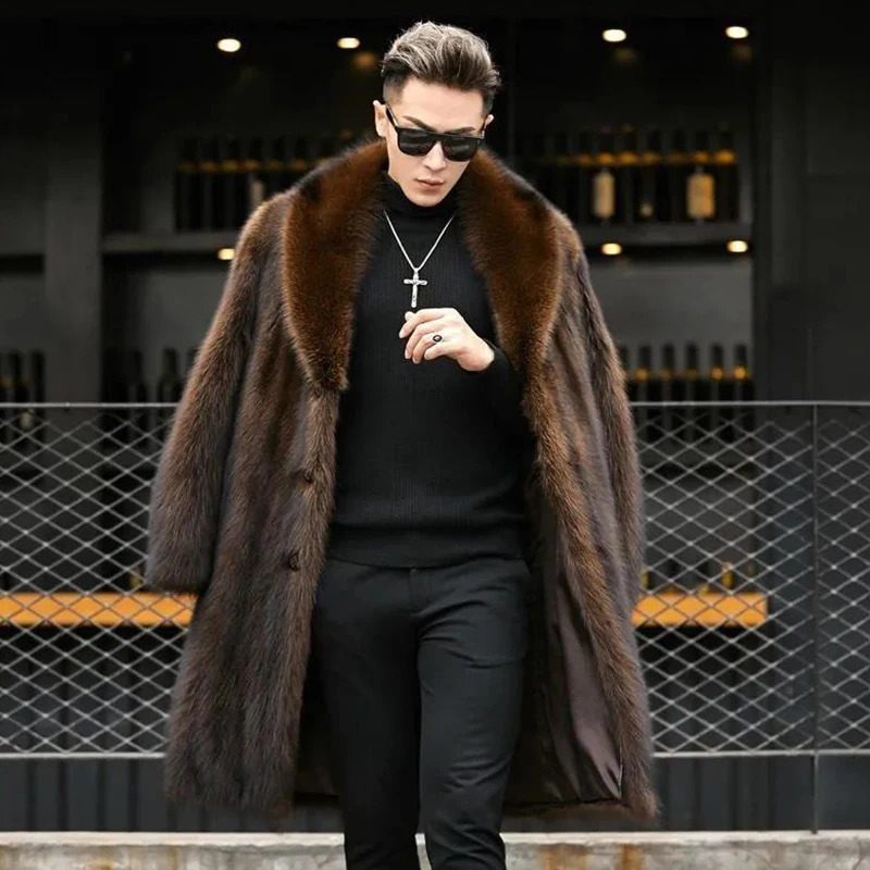 Long Mink Fur Coat For Man 2024 Winter Thicken Lapel Fluffy Jacket Mans Warm Outerwear Artificial Furry Overcoat 241202