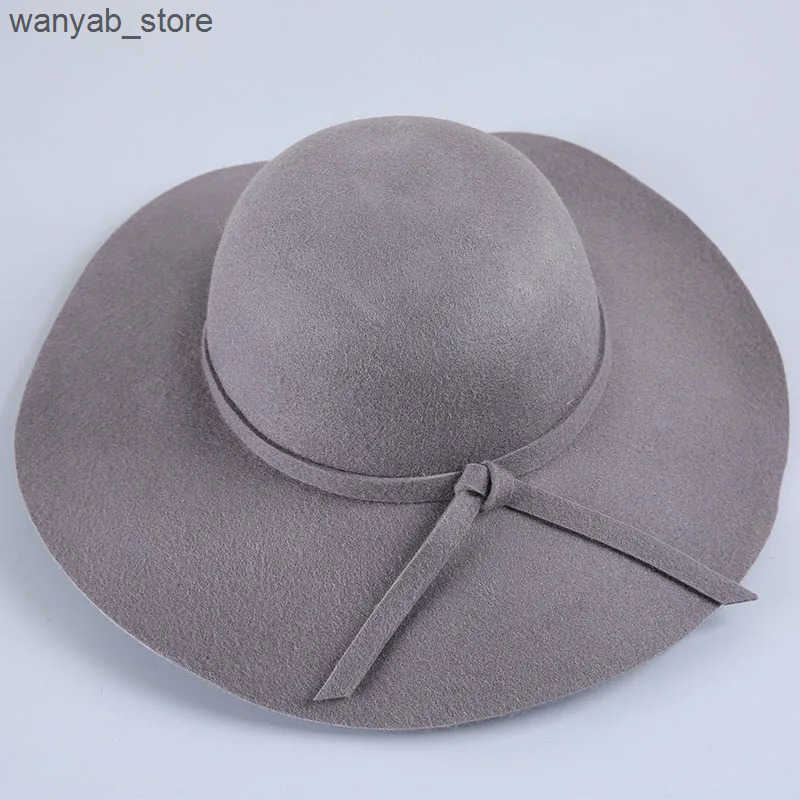 Cloches Home>Products>Quality>Wool>Fashion New Retro Womens Soft Padded Wide Brim Felt Fedora Cloche Hat L240910