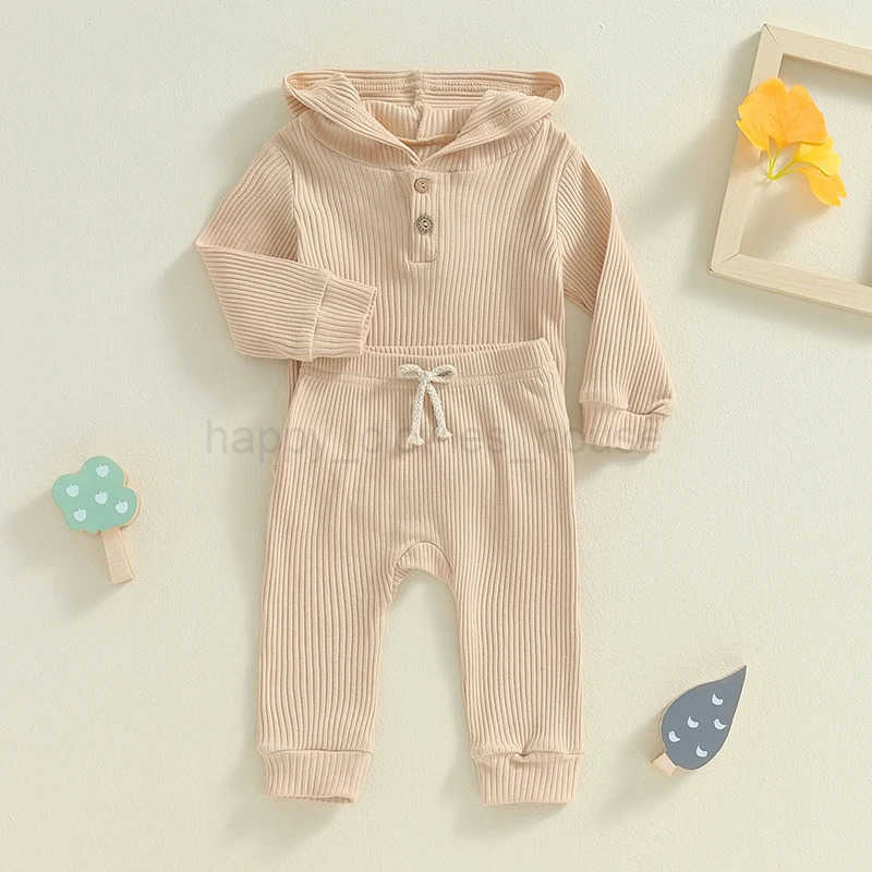fhutpw Baby Girl Boy Clothes Long Sleeve Knitted Cotton Hoodie Pants Sets Infant 3 6 12 18 Months Fall Winter OutfitsXJ241205