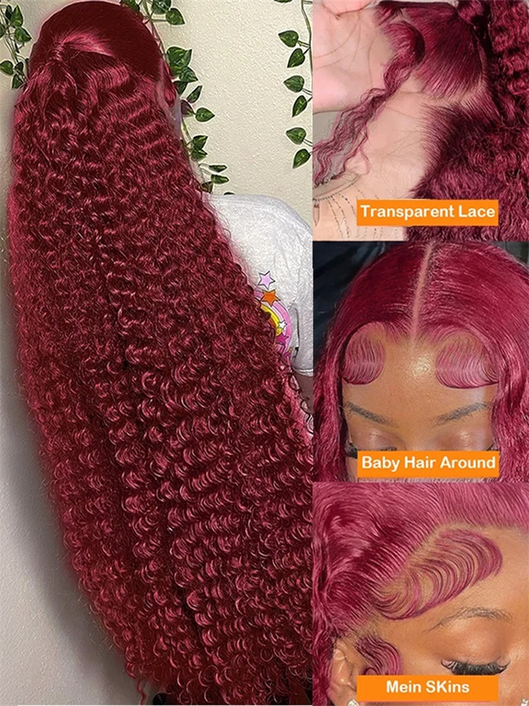 Deep 99J Bury 13X4 Frontal Wig 100% Human Hair 13X6 Curly 30 Inch HD Lace Front Wigs Brazilian Red Wine Water Wave