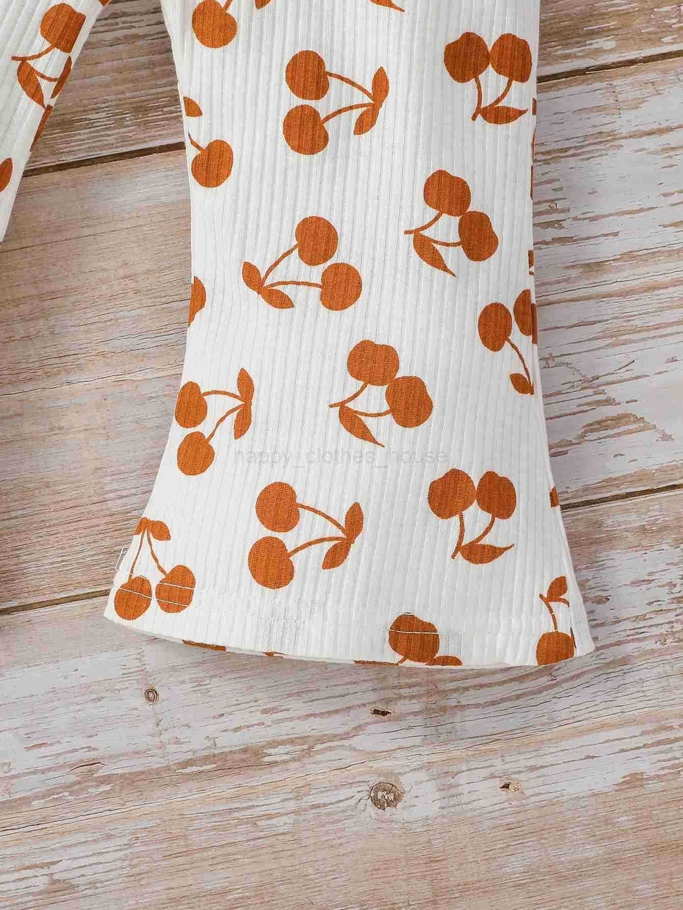 Baby Girl Fall Outfits Cherry Embroidered Doll Collar Long Sleeve Romper + Flare Pants For Newborn-18M 2Pcs Clothes SetXJ241205